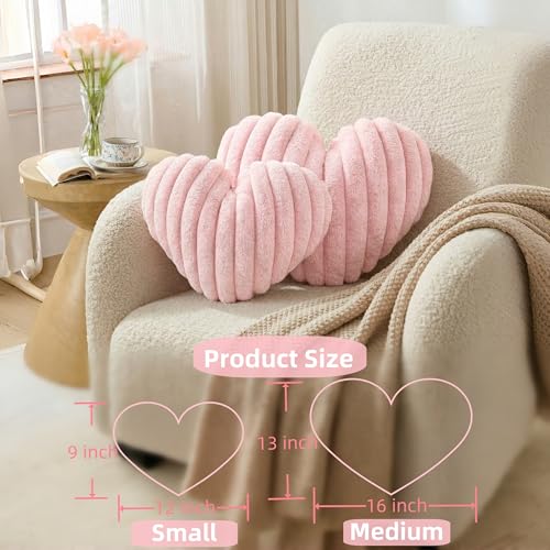 Pink Heart Pillow, 12.9" Small Fluffy Faux Fur Throw Pillow for Bedroom