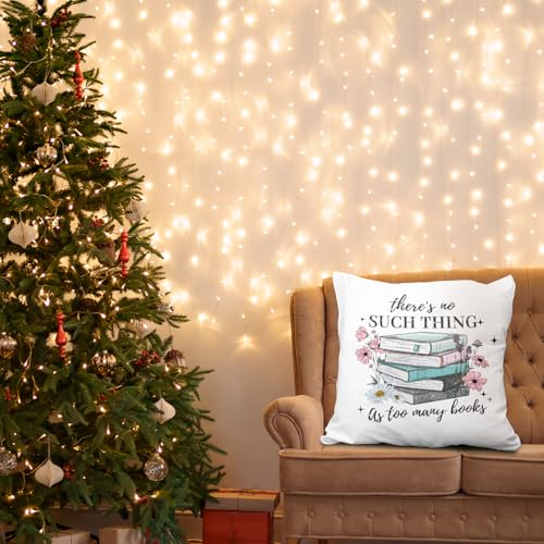 Book Lovers Floral Pillow Cover, 18x18 Inch Decorative Cushion