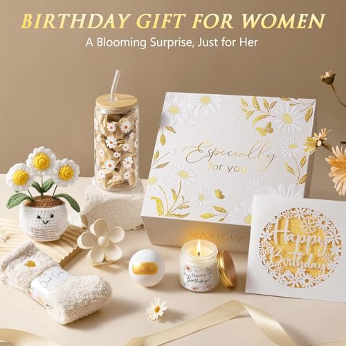 Happy Birthday Gift Basket for Women Mom Sister - Daisy Deluxe Set