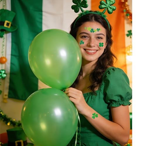 St. Patrick's Day Shamrock Face Temporary Tattoos 10 Sheets Waterproof