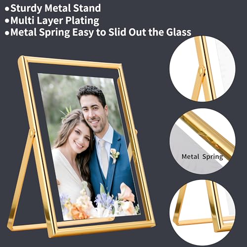 Gold 8x10 Inch Floating Picture Frame 2 Pack - Adjustable Tabletop & Wall Mount