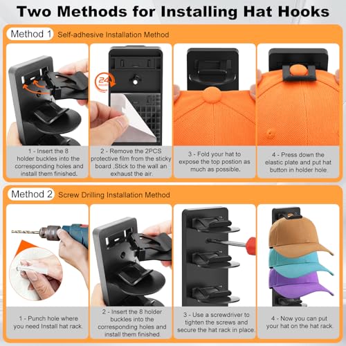 2 Pack Wall-Mount Hat Organizer for Baseball Caps - Space-Saving Rack