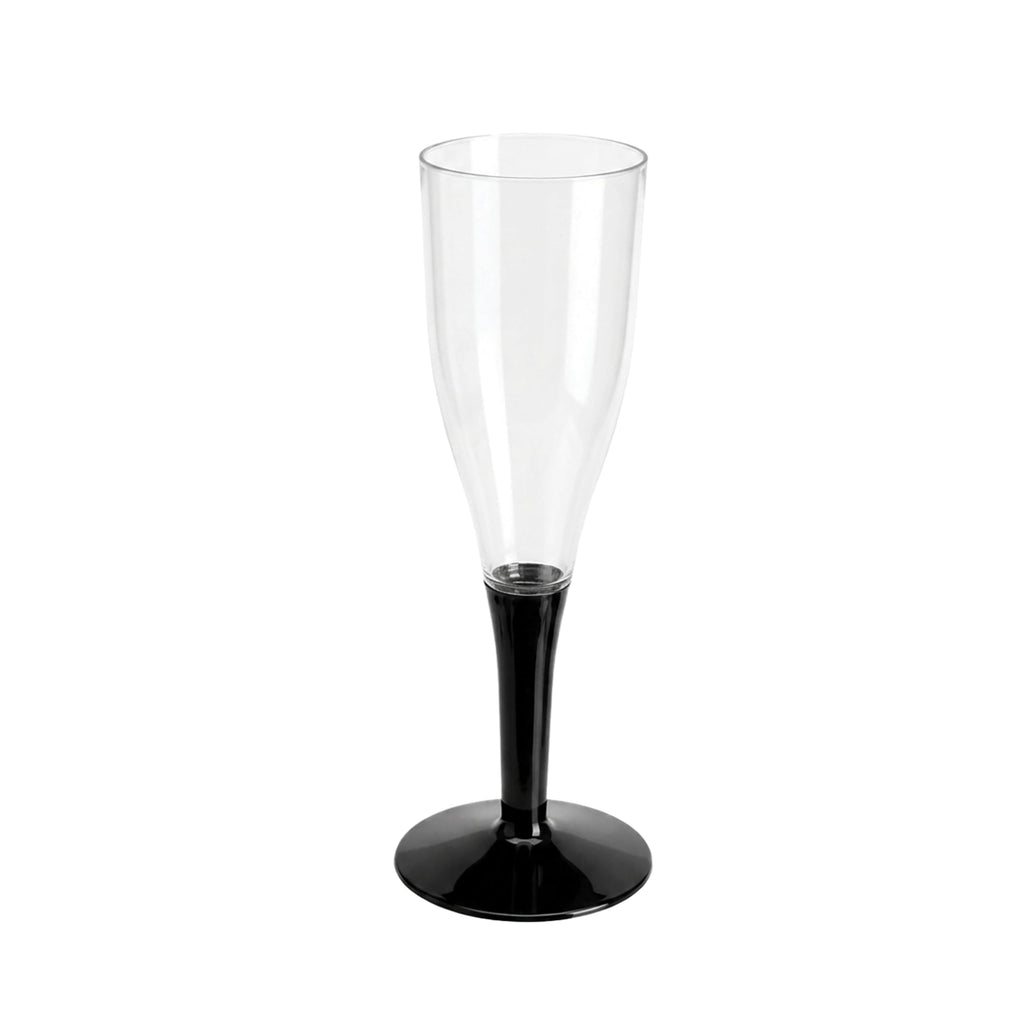 Party Essentials N5221175 2-Piece Stem Champagne Flutes, 5 oz., Clear/Black (Pack of 120)