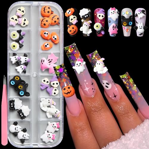 Halloween Nail Art Charms 12 Grids 3D Pumpkin Ghost Resin Gems