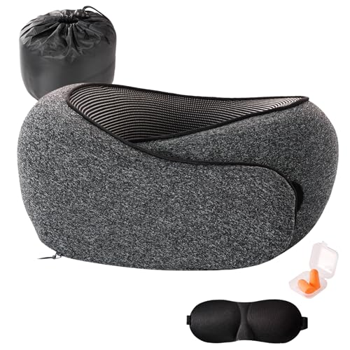Tri-tra Travel Pillow - Black Memory Foam Neck Support for Airplanes