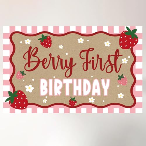 Strawberry Birthday Banner for First Birthday Party Decorations Girls Kids