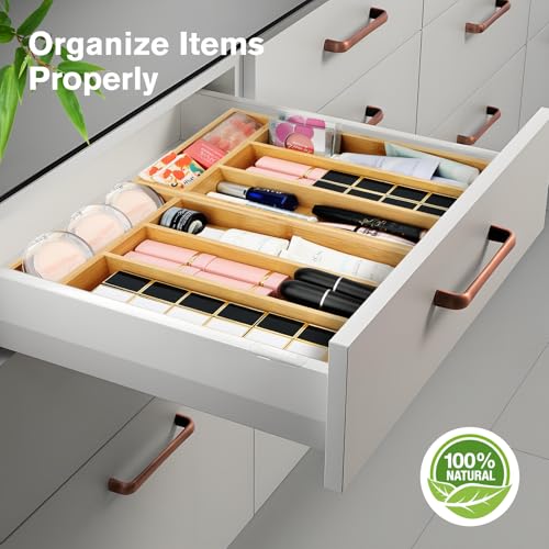 Silverware Drawer Organizer Bamboo Cutlery Tray with Grooved Dividers