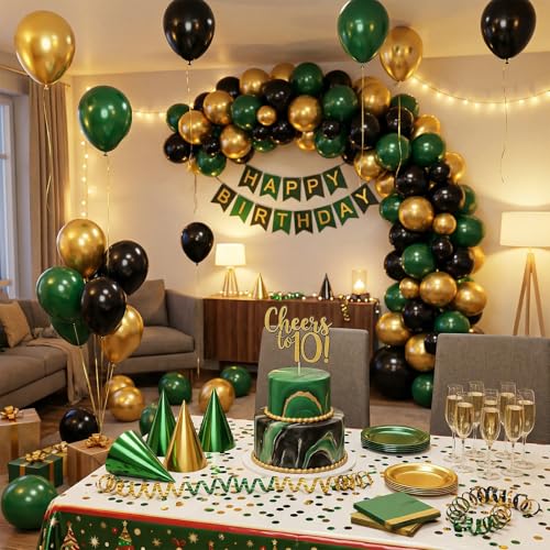Hiquaty Green and Gold Balloons Set - 60pcs 12 Inch Latex