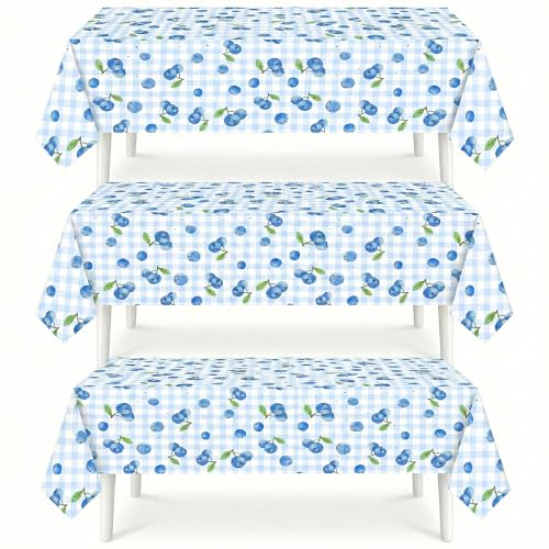 Blueberry Disposable Tablecloths - 3 Pack, 54"x108" Summer Design