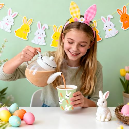 Easter Paper Cups 9oz - 50 Pack Carrot Bunny Design Disposable