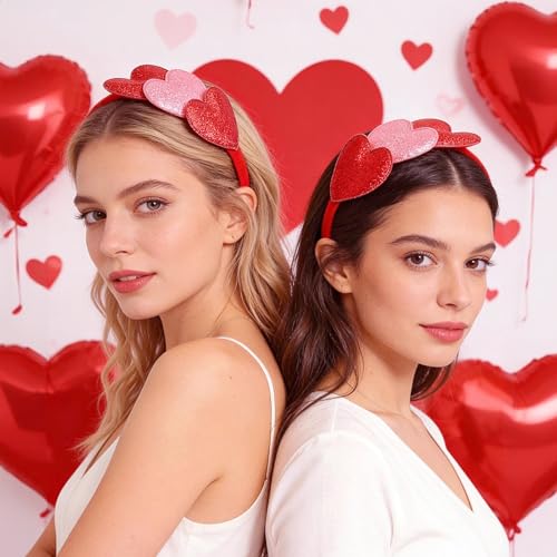 SARATA Valentine's Day Sequin Heart Headband Glitter Hair Band