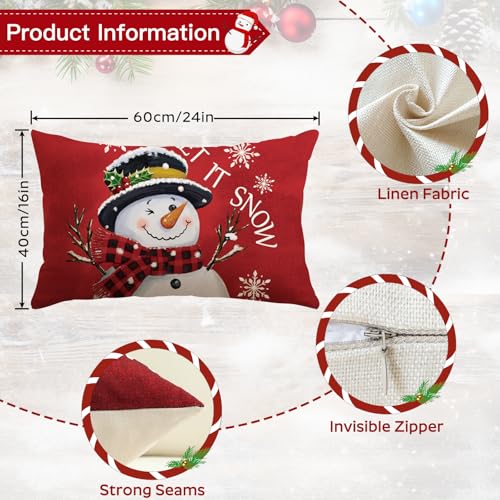Soleebee 4-Pack Merry Christmas Linen Throw Pillow Covers, 16x24 Inch