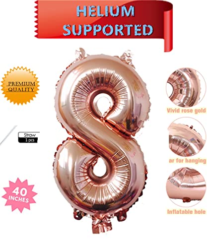 40 Inch Rose Gold Number 8 Balloon - Giant Foil for Parties