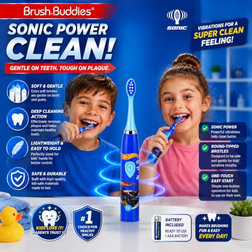 Brush Buddies Hot Wheels Battery Powered Sonic Electric Kids Toothbrush
