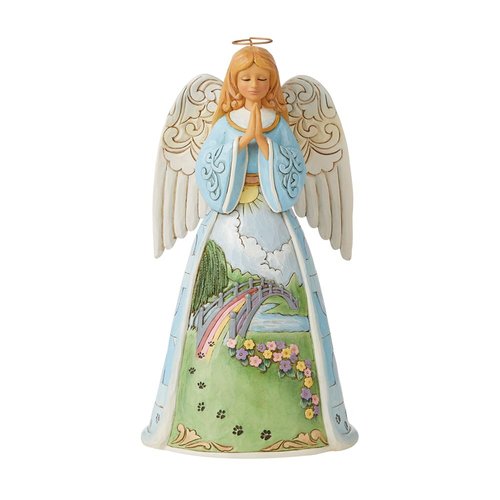 Enesco Jim Shore Heartwood Creek Rainbow Bridge Pet Bereavement Angel Figurine- Stone Resin Hand Crafted Painted Collectible Decorative Figurines Home Decor Pet Memorial Statue, 9.7 Inch