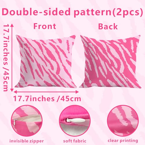 Pink Zebra Stripes Pillow Covers - Set of 2, 18x18 Inch Decorative Cases