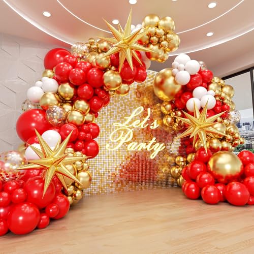 132pcs Red and Gold Balloon Arch Kit with Confetti Balloons for Parties