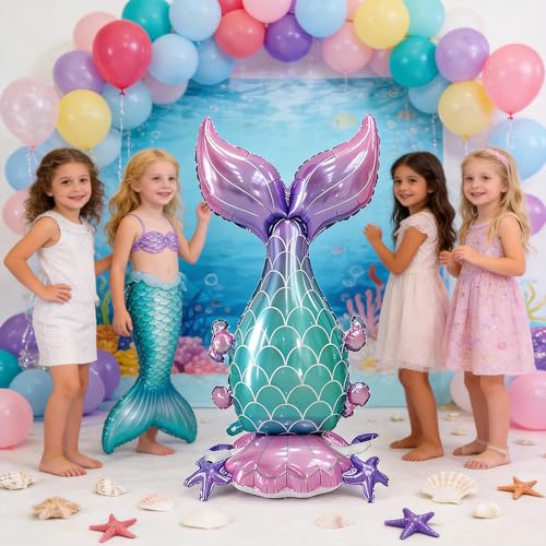 PHOGARY 2 Pcs Large Standing Mermaid Tail Balloons for Birthday Party