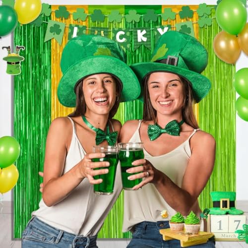 Green Gold Foil Fringe Curtains – 2 Pack 3.3 x 8.3 Ft Party Backdrop