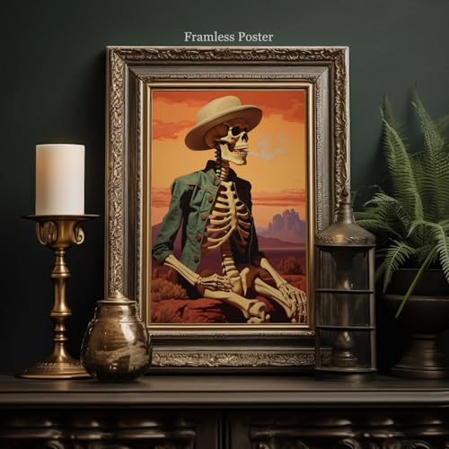 Retro Skeleton Smoking Canvas Print - 16x24 Inch Wall Art