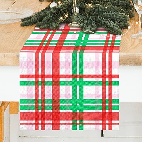 FJPT Christmas Table Runner Red Green Buffalo Check Plaid 13 x 72 Inch Holiday Decor