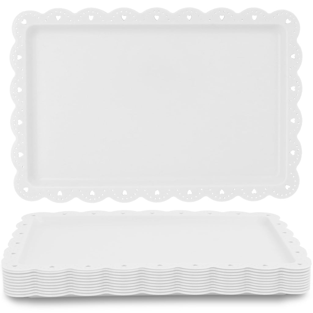 Food Tray, 12 Pack Serving Tray Serving Platter Cookies Dessert Plates,Disposable Plastic Serving Trays Rectangle Dessert Trays for Party, Wedding, Restaurant, 14.4" X 9.3" (White)