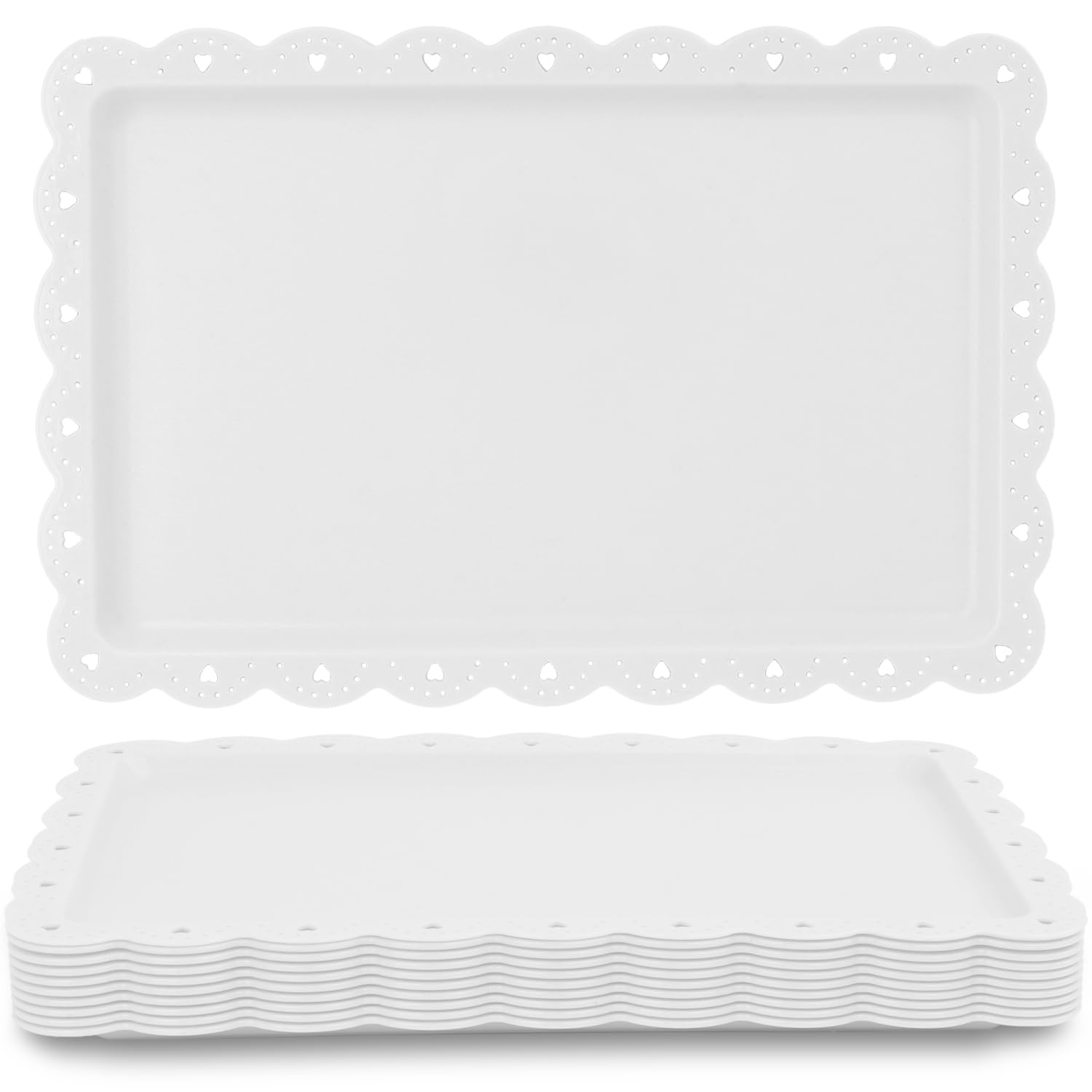 Food Tray, 12 Pack Serving Tray Serving Platter Cookies Dessert Plates,Disposable Plastic Serving Trays Rectangle Dessert Trays for Party, Wedding, Restaurant, 14.4" X 9.3" (White)