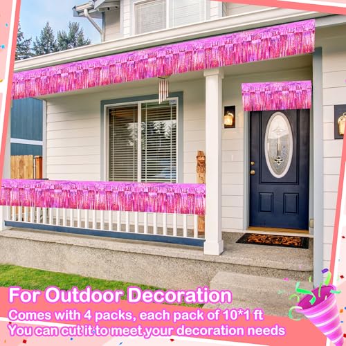 4-Pack Glitter Pink Foil Fringe Garland for Parade Floats & Party Decor