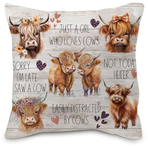Highland Cow Pillow Cover 18x18 - Flannel Throw Pillow Case