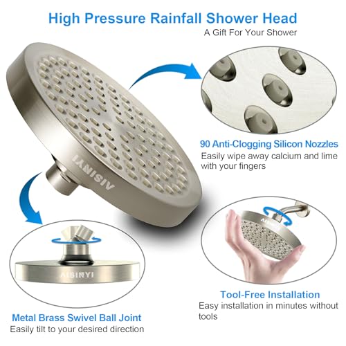 6-Inch High Pressure Rain Shower Head with Brushed Nickel Finish