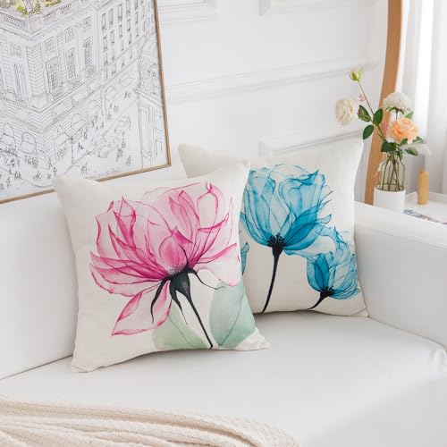 Floral Pillow Covers 18x18 - Set of 4 for Summer Outdoor Decor