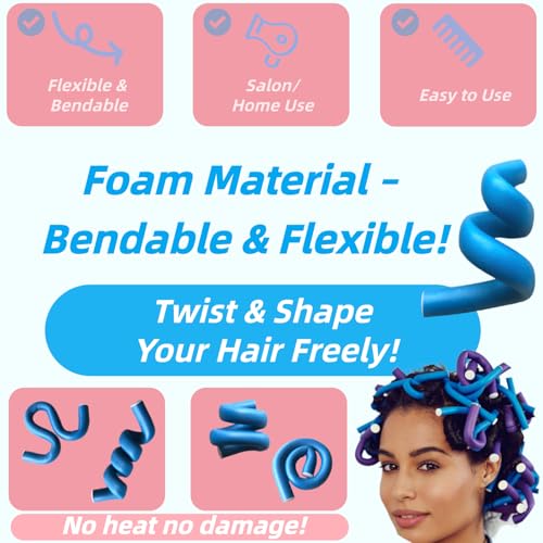 Flexible Foam Hair Curlers - 10 Pack Soft Heatless Curling Rods