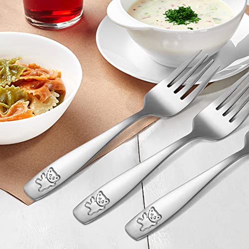 Pimoys Toddler Stainless Steel Forks 9-Pack - Safe Kids Silverware with Bear Design
