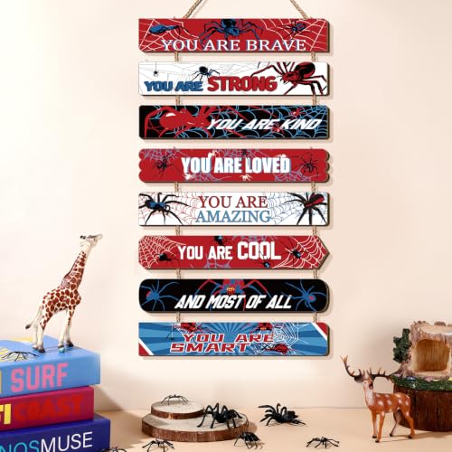 Spider Theme Hanging Wooden Wall Decor for Boys Bedroom