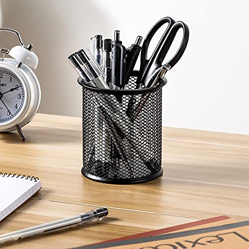 Wire Mesh Pen Holder - Office Desk Organizer for Stationery & Supplies, Black, 3.7 x 3.3 Inches
