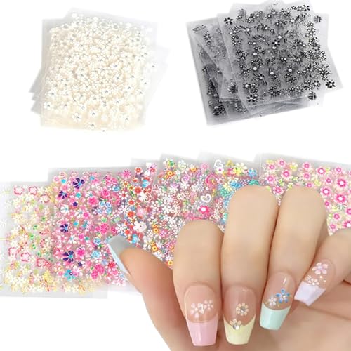 50 Sheets Floral Nail Stickers 3D Self-Adhesive Flower Decals Art Design