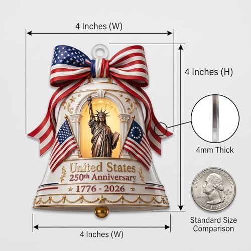 Patriotic 2026 Christmas Bell Ornament | Statue of Liberty Design