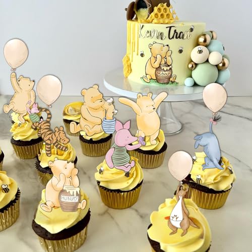 48pcs Pooh Cupcake Toppers for Baby Shower & Birthday Decorations