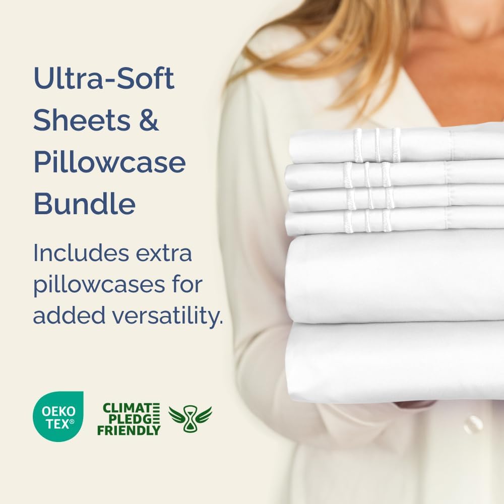 White 4-Piece Queen Sheet Set by [Brand Name] - Luxurious Bedding with Deep Pockets & Soft Pillowcases