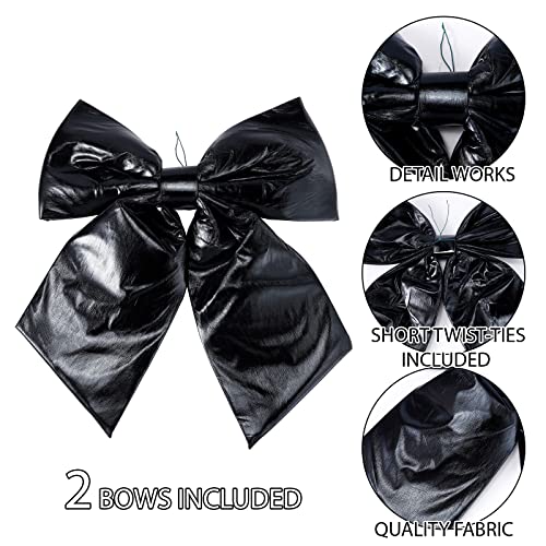 12 Inch Christmas Metallic Foil Fabric Bows for Wreath Garland & Tree - Black