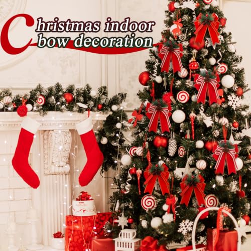Christmas Red Velvet Bows with Pine Cones Pine Needles and Berries - 12 Pack