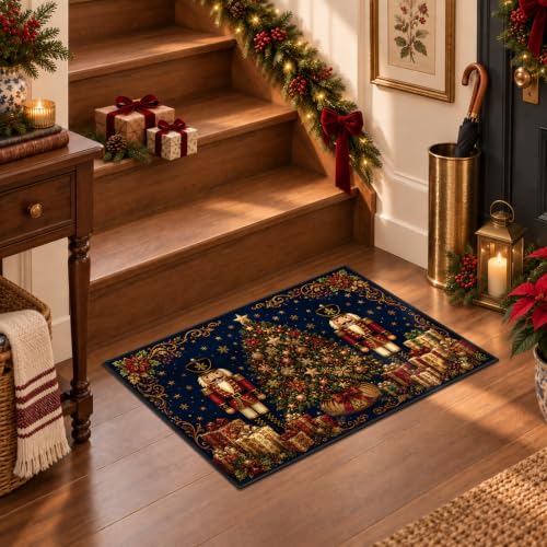 Christmas Nutcracker Faux Cashmere Non-Slip Rug - Multi Color 1'4" x 2' Entryway Mat