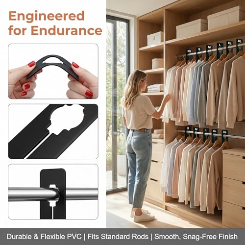 8 Pack Clothing Rack Dividers - Preprinted Size Labels for Organizing Closet