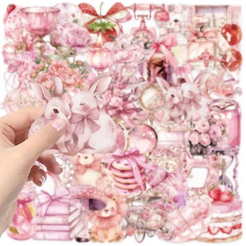 50 Waterproof Pink Aesthetic Stickers for Scrapbooking & Journaling