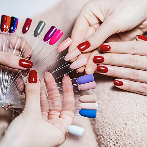 Subay 100pcs Clear Fan-shaped Nail Swatches Sticks with Ring Holder