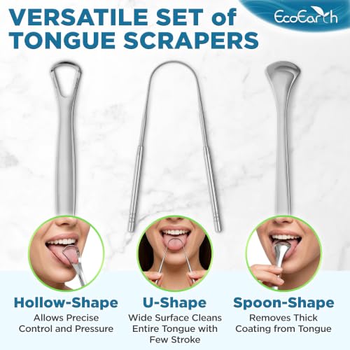 EcoEarth Stainless Steel Tongue Scraper Set with Storage Case