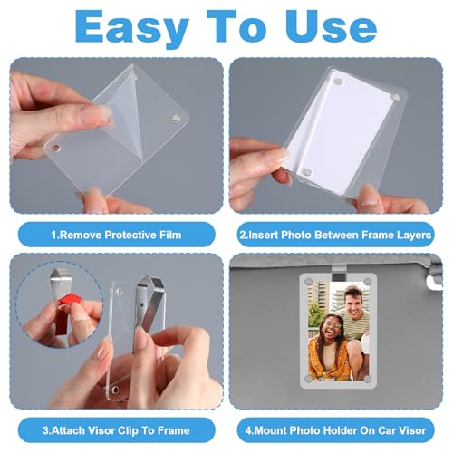 2PCS Magnetic Car Picture Holder - Acrylic Photo Frame for Rear View Mirror