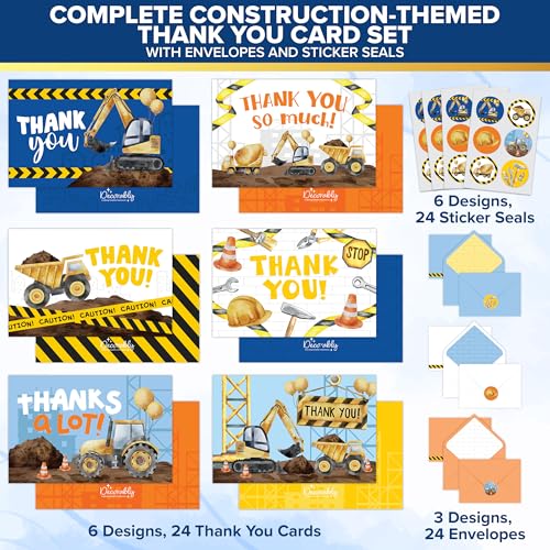 Construction-Themed Thank You Cards for Kids - 24 Pack