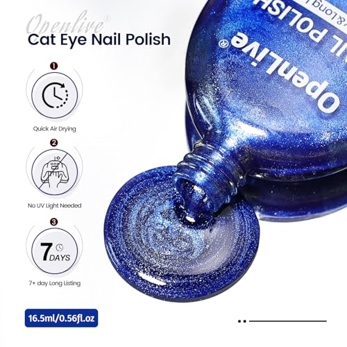 OpenLive Blue Cat Eye Nail Polish with Magnet Stick, 16.5ml