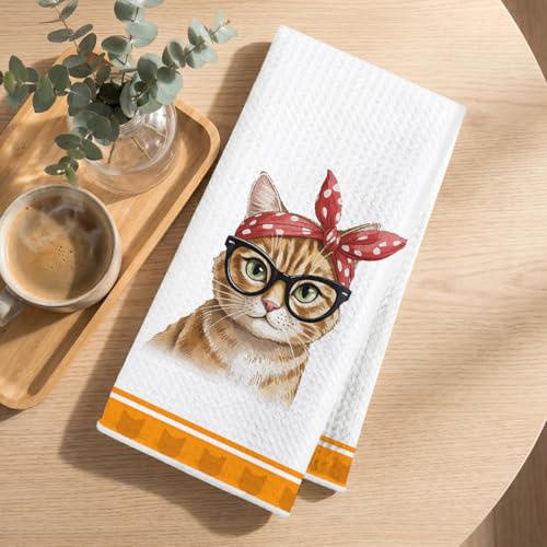 Hanamiya Na Multi 1350 Funny Cat Kitchen Towels, 4 Pcs 24x14 Inch